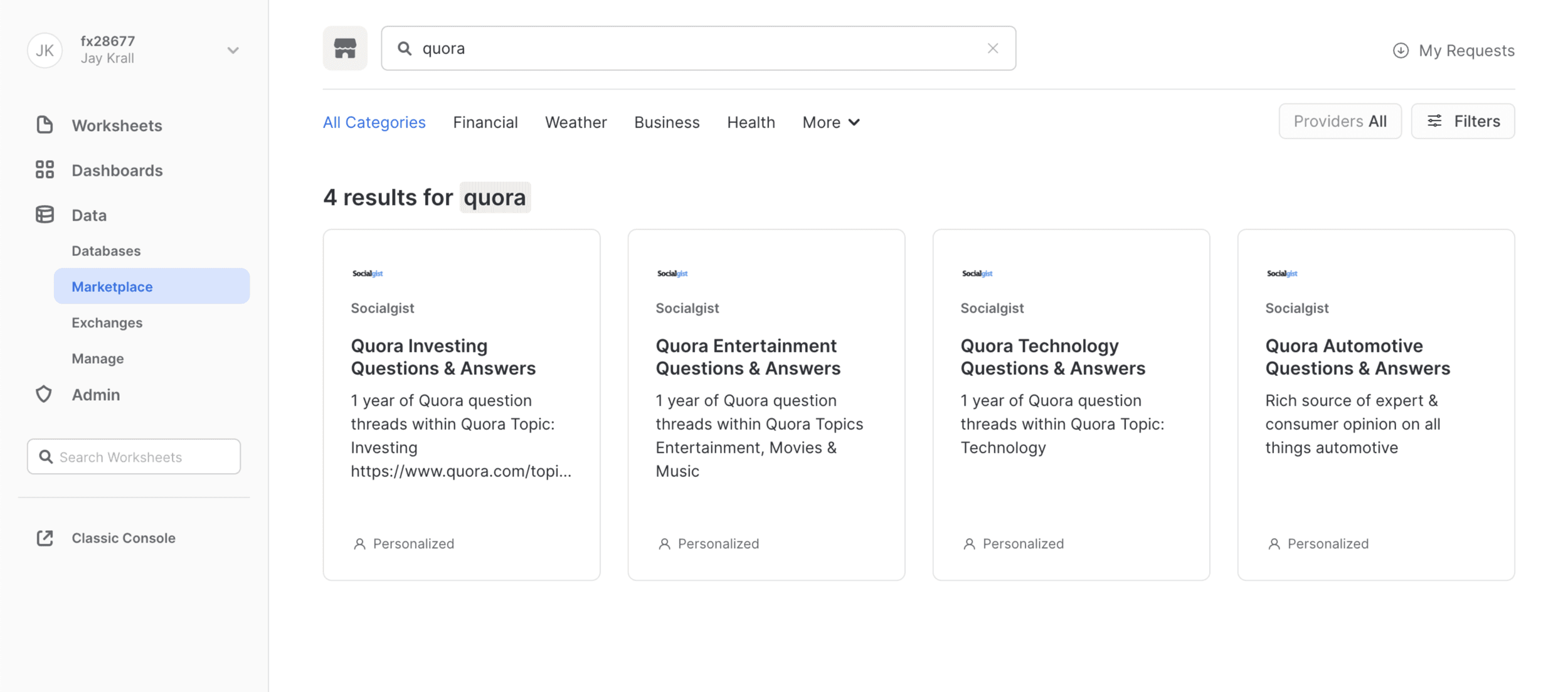 Socialgist and Quora investor data on Snowflake Marketplace, figure 1