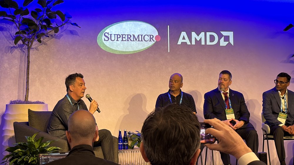 Tim Shea speaking on a panel at the Supermicro and AMD Enterprise AI & HPC Summit.